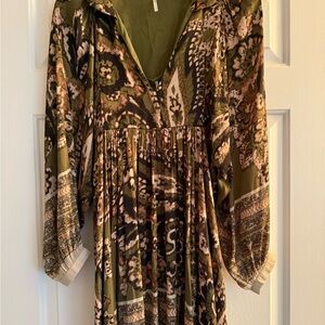Free People Long Sleeve Dress - Olive and Beige